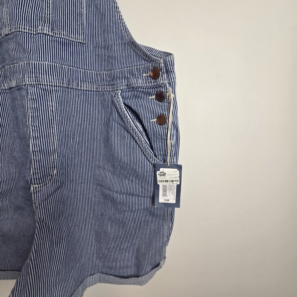 Universal Thread Hickory Stripe Denim Shortalls Blue White Plus Size 14W NEW - Picture 7 of 8